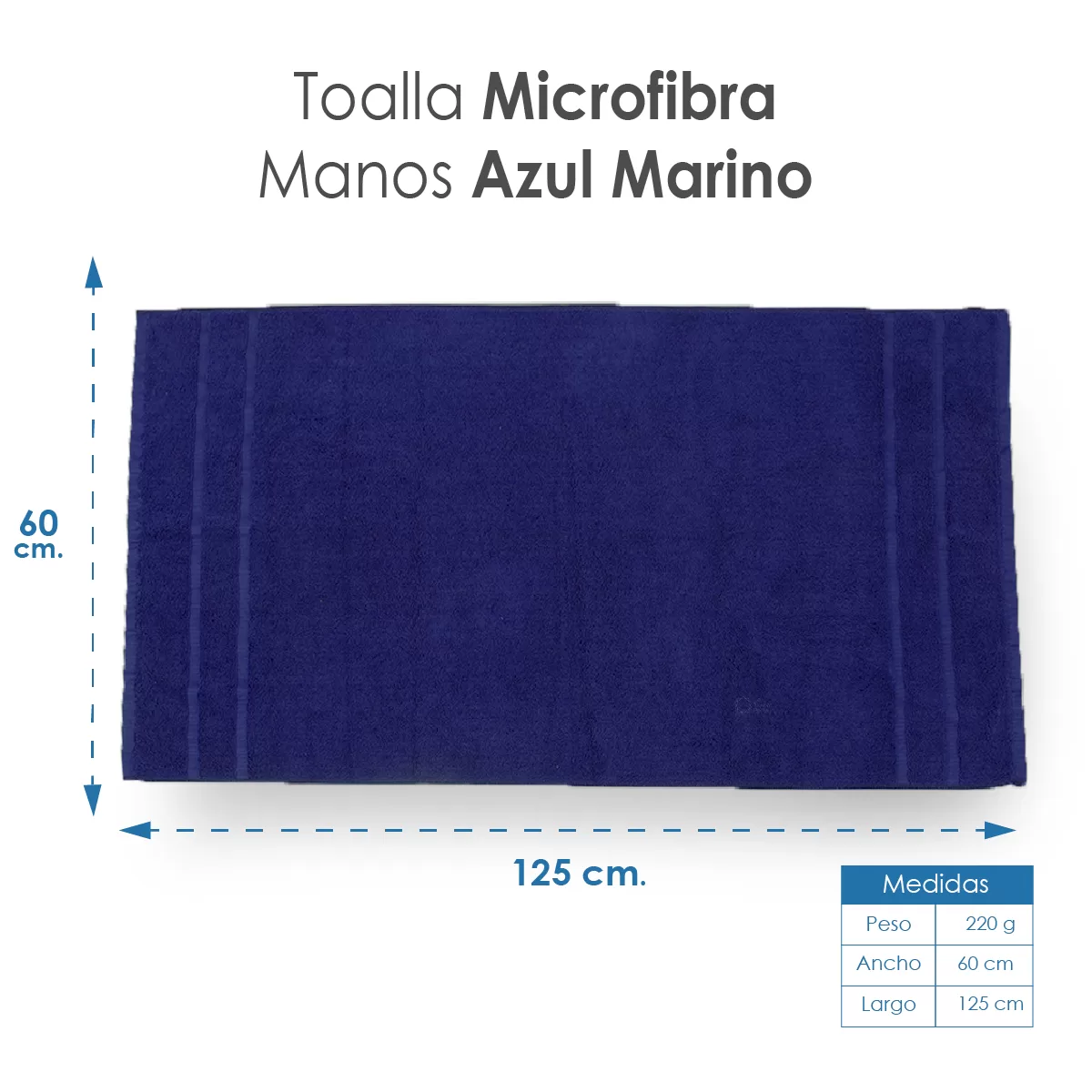 Toalla Microfibra Manos 60X125 Color Azul Marino: imagen 2