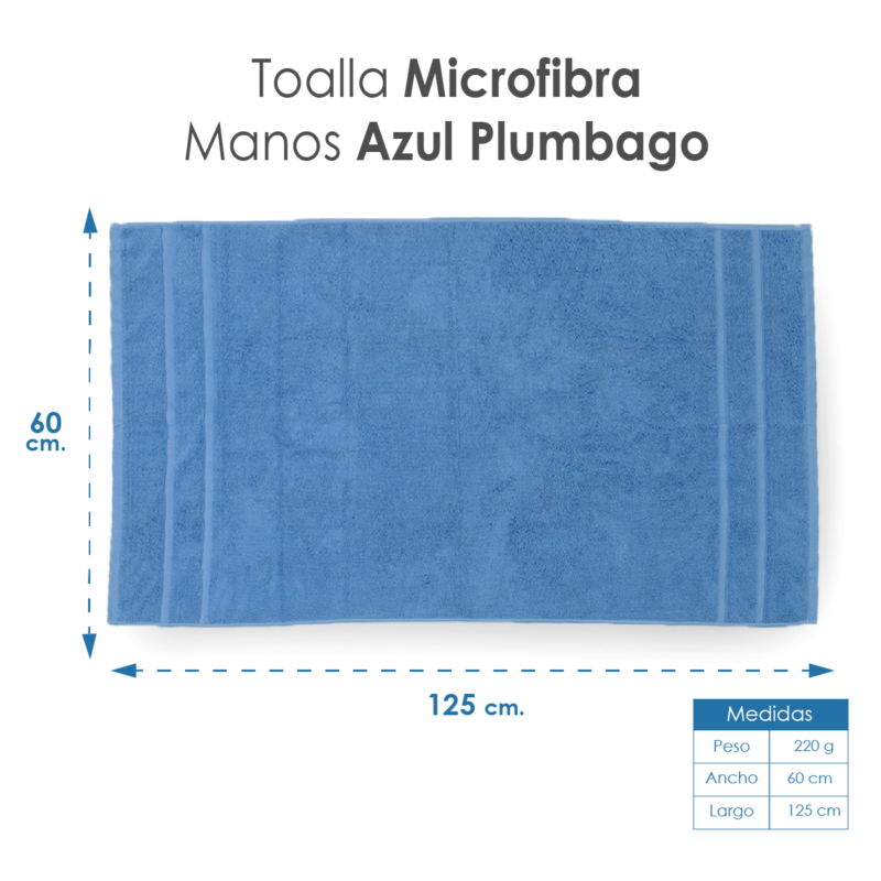 Toalla Microfibra Manos 60X125 Color Azul Plumbago