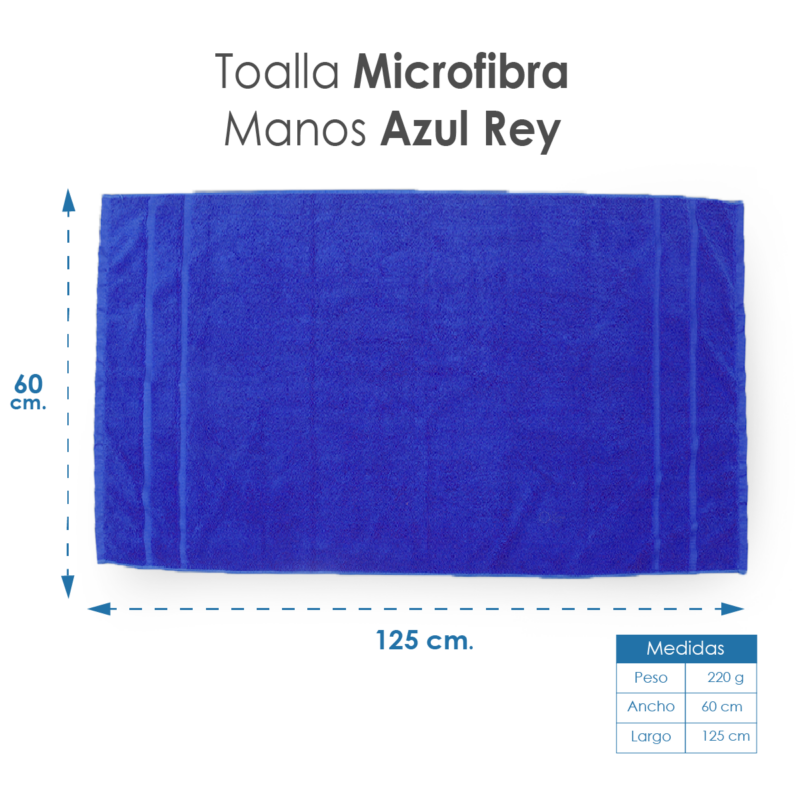 Toalla Microfibra Manos 60X125 Color Azul Rey