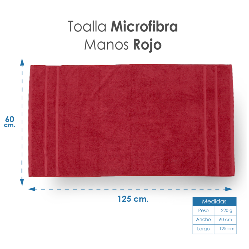 Toalla Microfibra Manos 60X125 Color Rojo