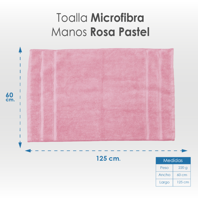 Toalla Microfibra Manos 60X125 Color Rosa Pastel