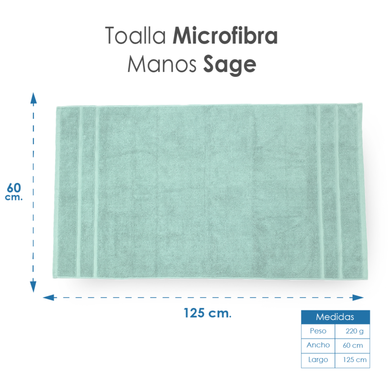 Toalla Microfibra Manos 60X125 Color Sage