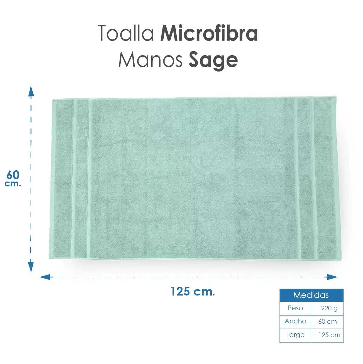 Toalla Microfibra Manos 60X125 Color Sage: imagen 2