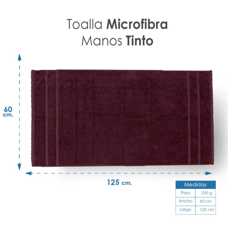 Toalla Microfibra Manos 60X125 Color Tinto