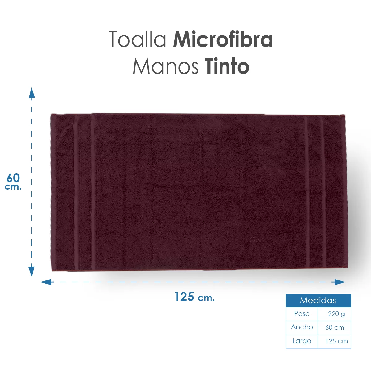 Toalla Microfibra Manos 60X125 Color Tinto: imagen 2