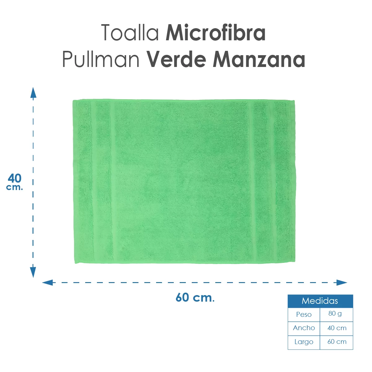 Toalla Microfibra Pullman 40X60 Color Verde Manzana: imagen 2