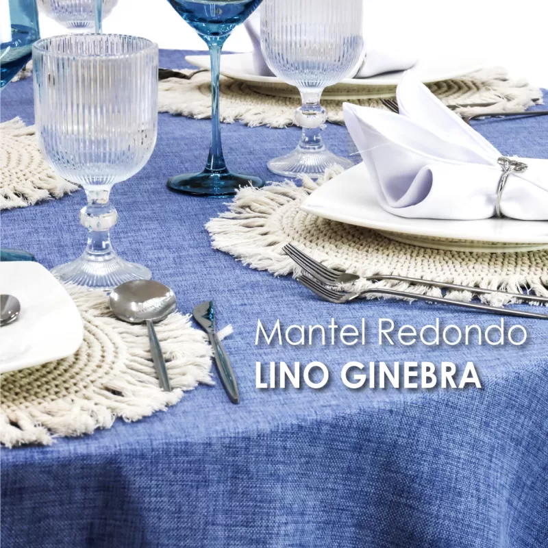 Mantel Redondo Lino Ginebra 2.90 D Azul Plumbago