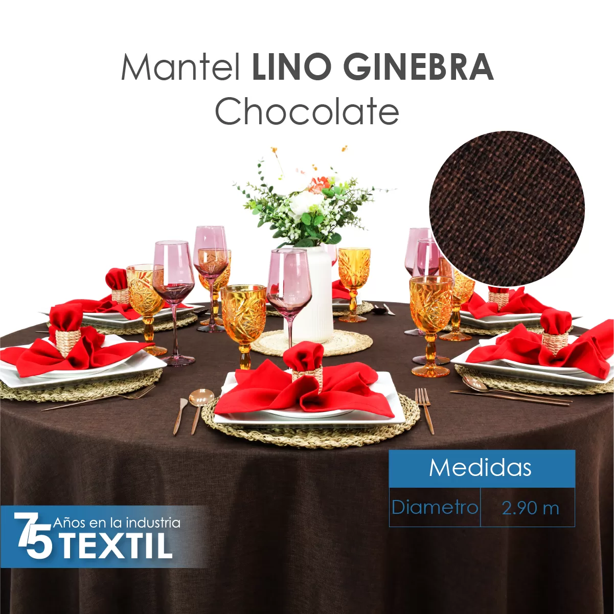 Mantel Redondo Lino Ginebra 2.90 D Chocolate: imagen 2