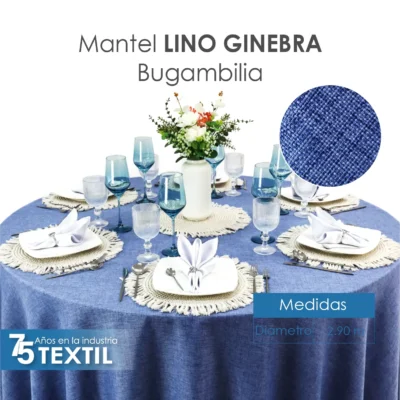 Mantel Redondo Lino Ginebra 2.90 D Azul Plumbago: imagen 2