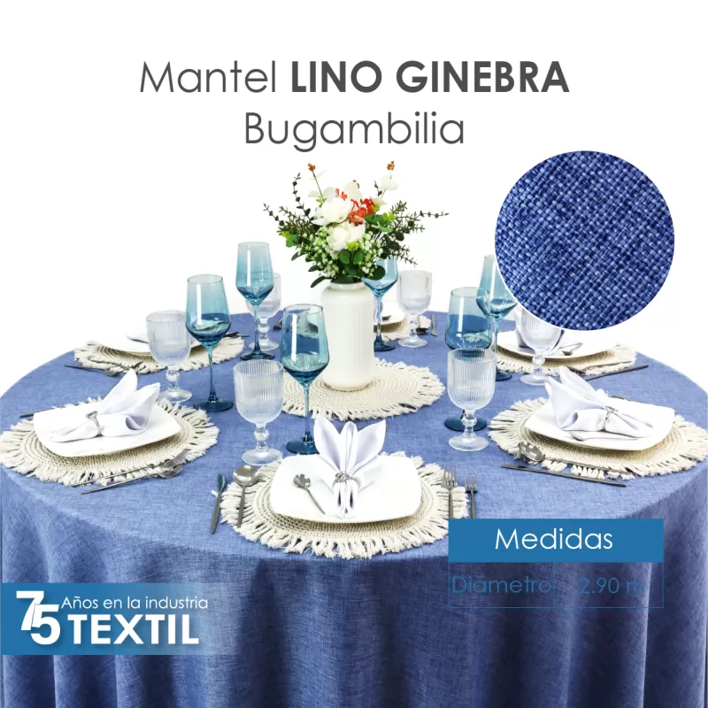 Mantel Redondo Lino Ginebra 2.90 D Azul Plumbago