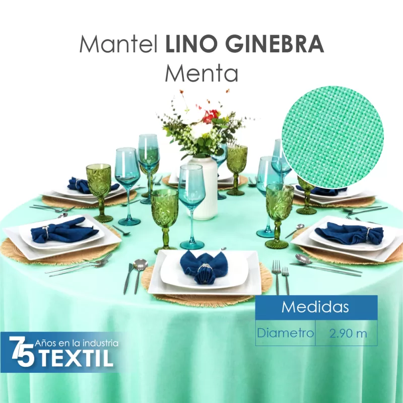 Mantel Redondo Lino Ginebra 2.90 D Verde Menta