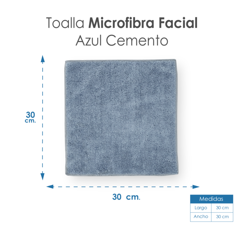 Toalla Facial Microfibra ECO 30X30 Cm Azul Cemento