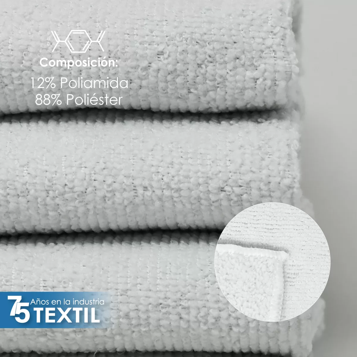 Toalla Facial Microfibra ECO 30X30 Cm Blanco: imagen 3