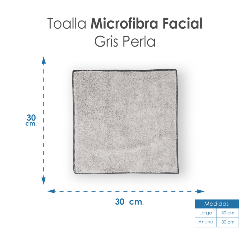 Toalla Facial Microfibra ECO 30X30 Cm Gris Perla