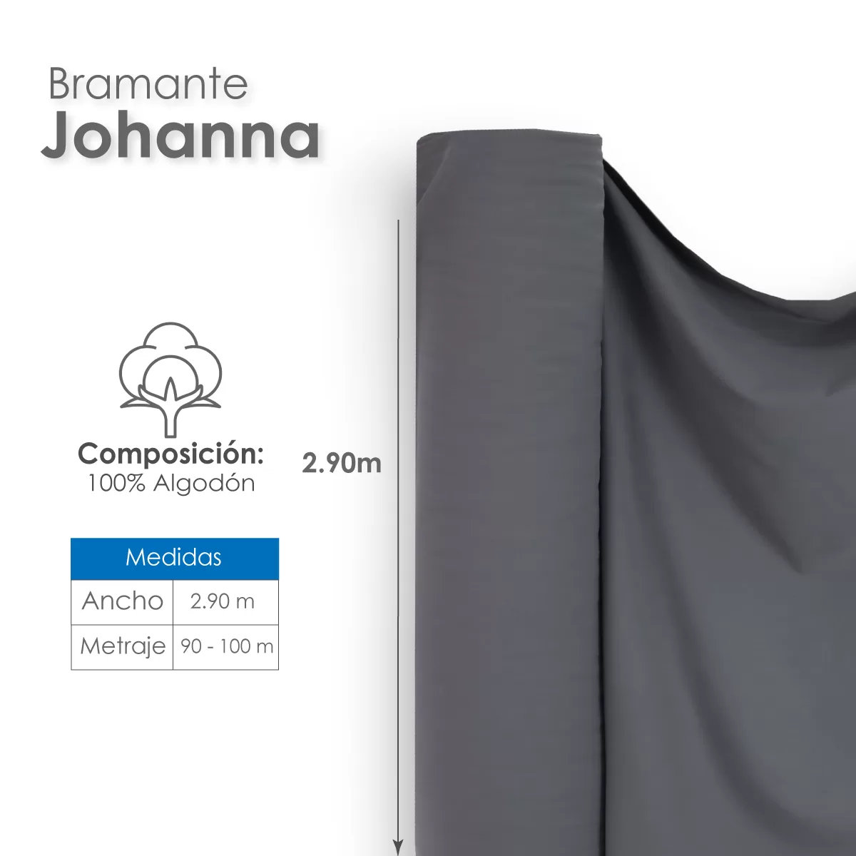 Manta Bramante 150 Hilos 290 cm 100% algodón Sanforizada Gris: imagen 2
