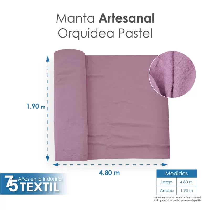Manta Artesanal 1.90 M ancho Orquídea Pastel