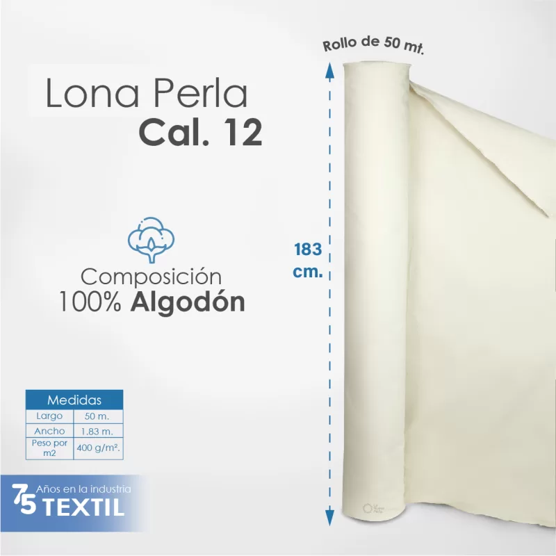 Lona Perla CAL. 12 1.83 M ancho cruda 400 g/m²