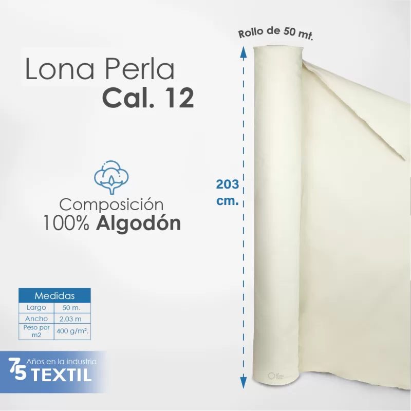 Lona Perla CAL. 12 2.03 M ancho cruda 400 g/m²