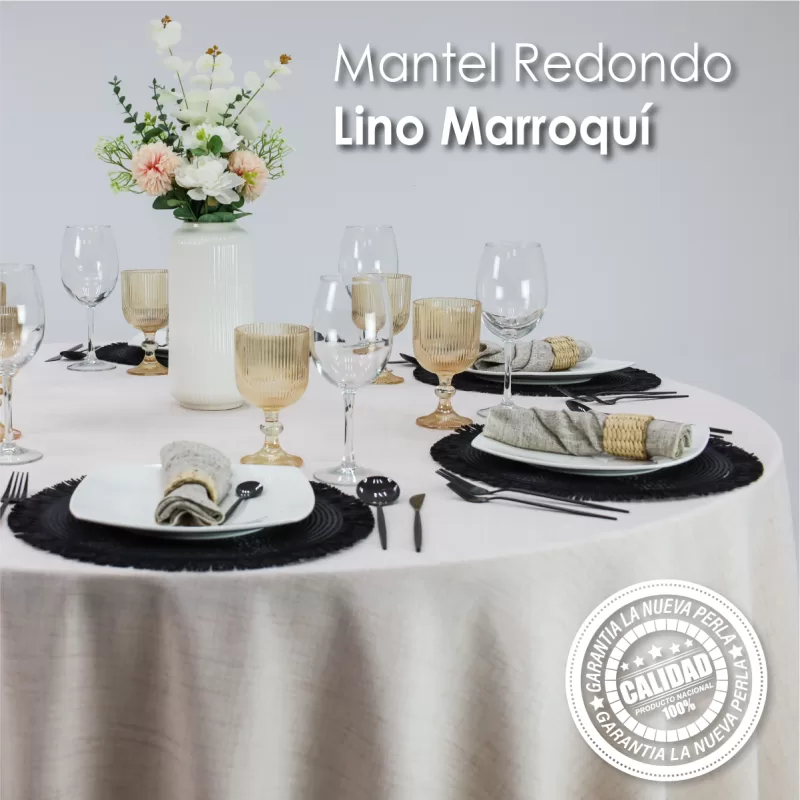 Mantel Redondo Lino Marroquí Arena Caribe 100% Poliéster