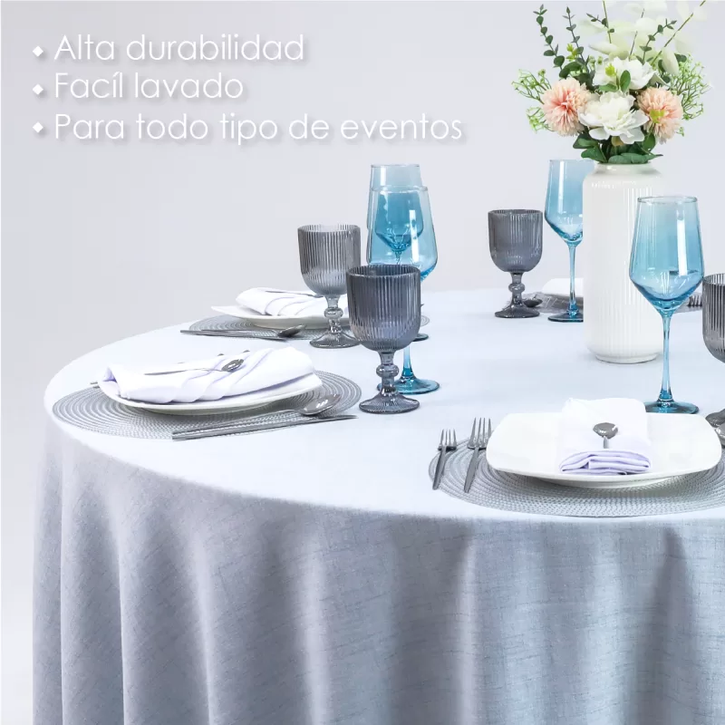 Mantel Redondo Lino Marroquí Celeste 100% Poliéster