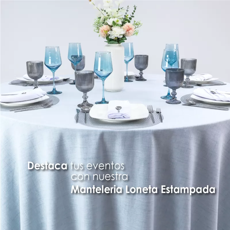 Mantel Redondo Lino Marroquí Celeste 100% Poliéster