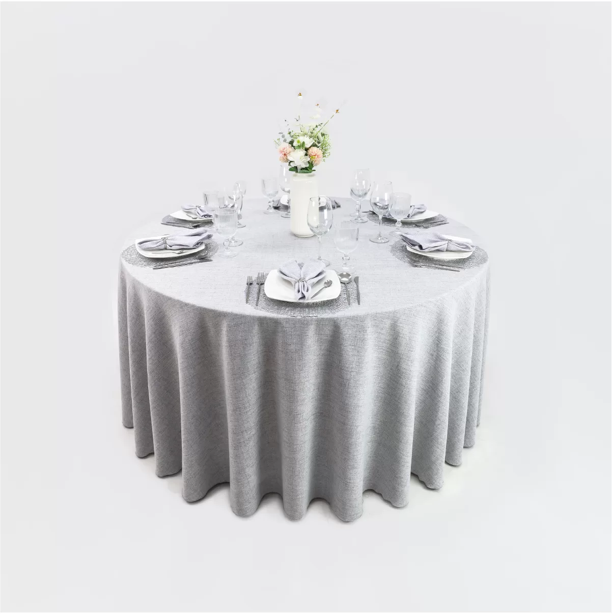 Mantel Redondo Lino Marroquí Gris Perla 100% Poliéster: imagen 1