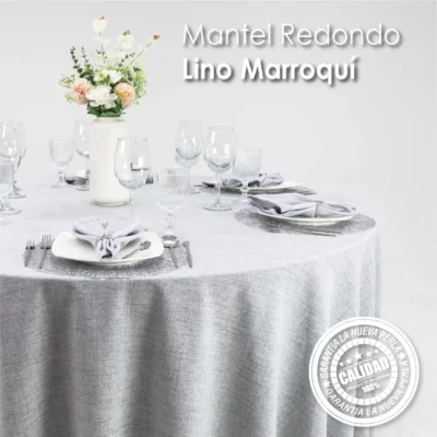 Mantel Redondo Lino Marroquí Gris Perla 100% Poliéster: imagen 5