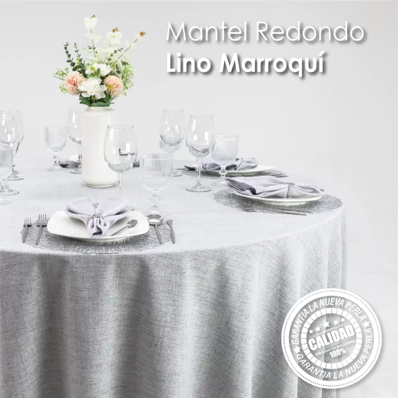 Mantel Redondo Lino Marroquí Gris Perla 100% Poliéster