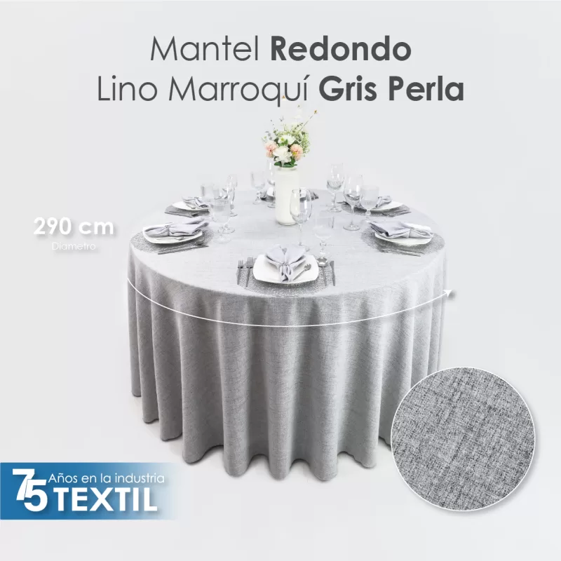 Mantel Redondo Lino Marroquí Gris Perla 100% Poliéster