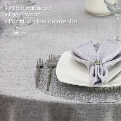 Mantel Redondo Lino Marroquí Gris Perla 100% Poliéster: imagen 4