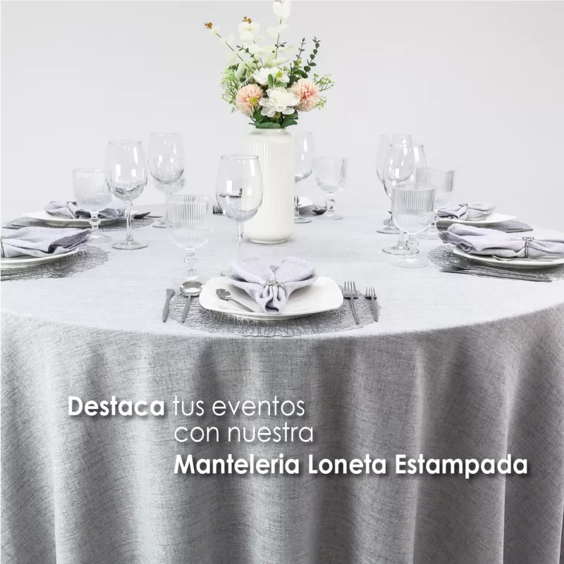 Mantel Redondo Lino Marroquí Gris Perla 100% Poliéster