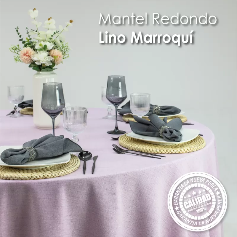 Mantel Redondo Lino Marroquí Lila 100% Poliéster