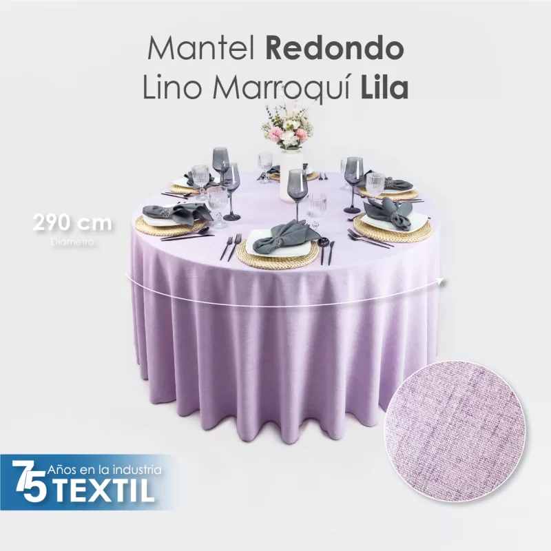 Mantel Redondo Lino Marroquí Lila 100% Poliéster