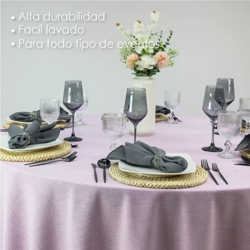 Mantel Redondo Lino Marroquí Lila 100% Poliéster