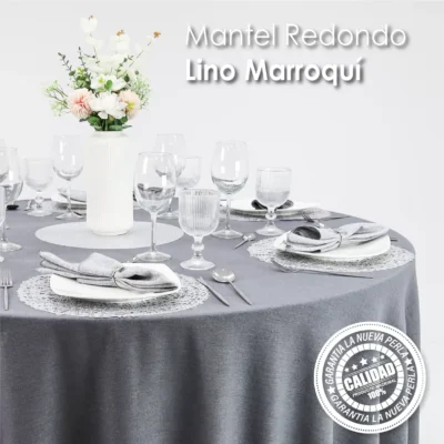 Mantel Redondo Lino Marroquí Oxford 100% Poliéster: imagen 4