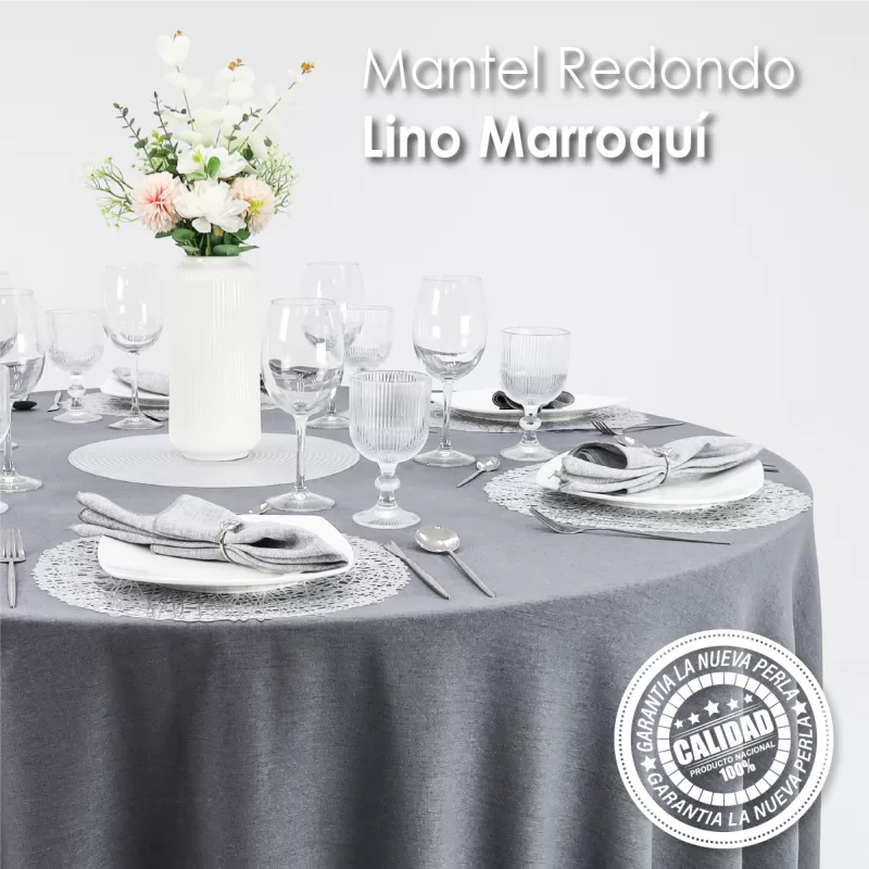 Mantel Redondo Lino Marroquí Oxford 100% Poliéster