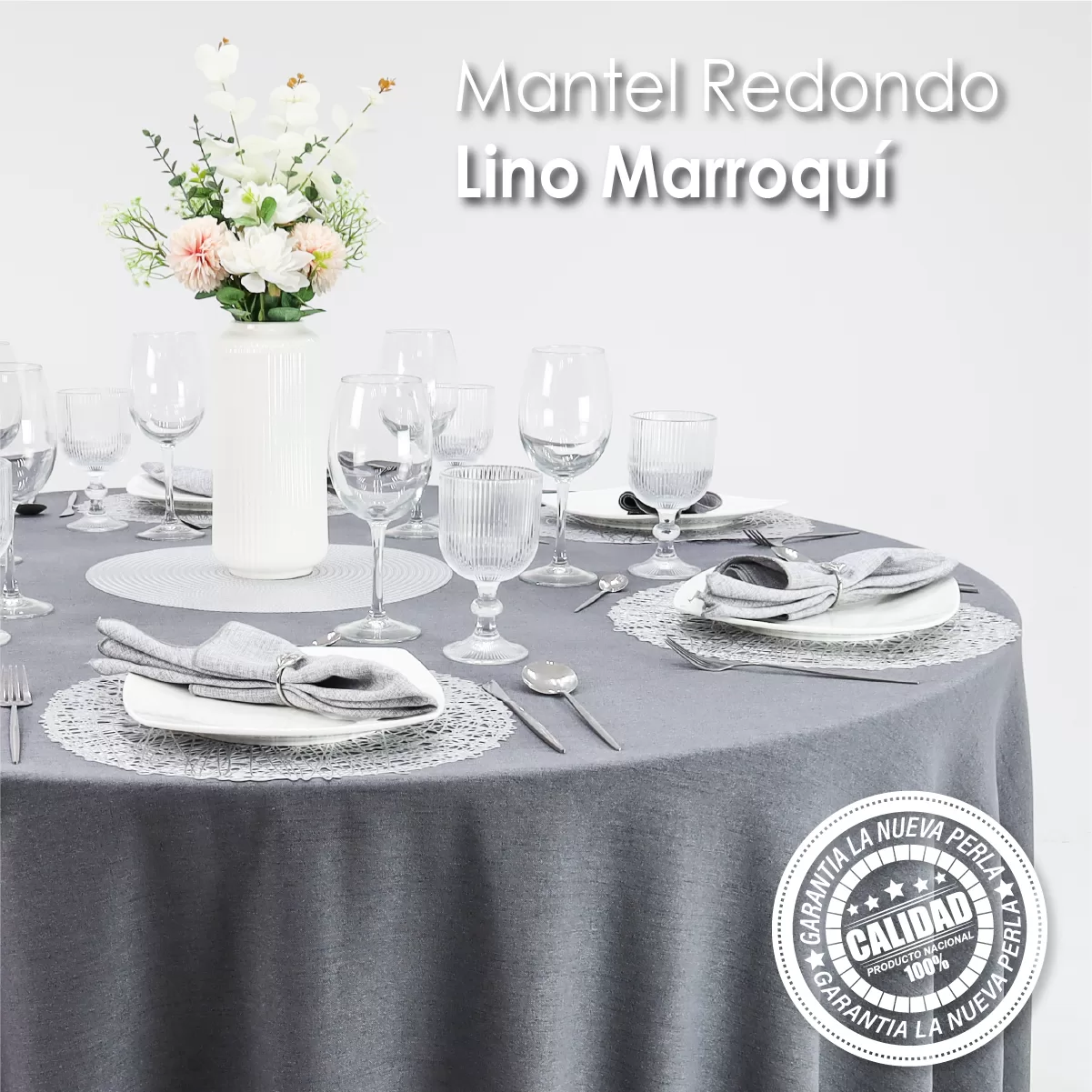 Mantel Redondo Lino Marroquí Oxford 100% Poliéster: imagen 4