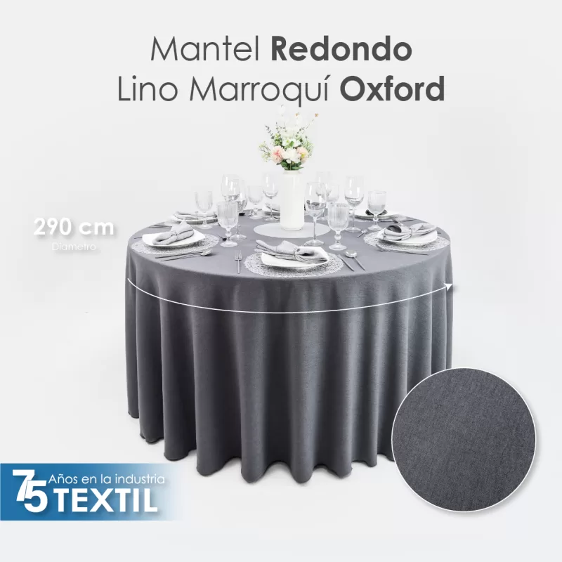 Mantel Redondo Lino Marroquí Oxford 100% Poliéster