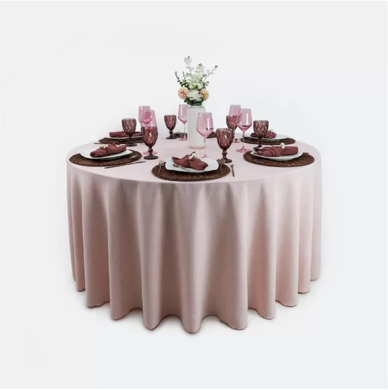 Mantel Redondo Lino Marroquí Rosa 100% Poliéster