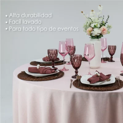 Mantel Redondo Lino Marroquí Rosa 100% Poliéster: imagen 4