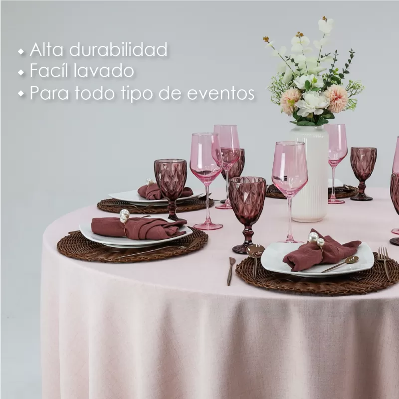 Mantel Redondo Lino Marroquí Rosa 100% Poliéster