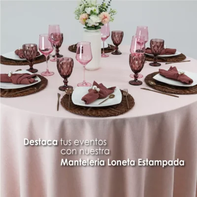 Mantel Redondo Lino Marroquí Rosa 100% Poliéster: imagen 6