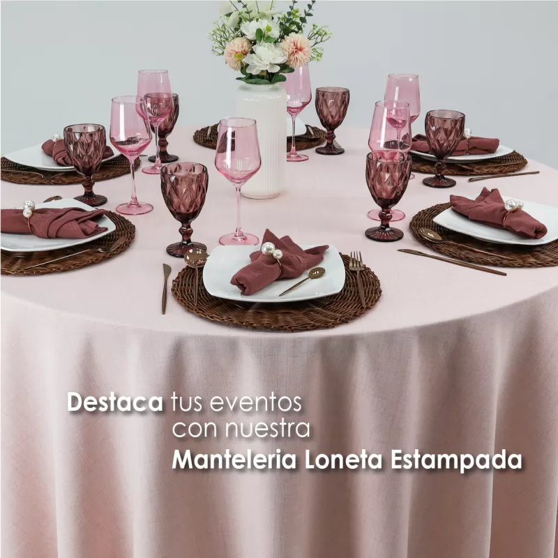 Mantel Redondo Lino Marroquí Rosa 100% Poliéster