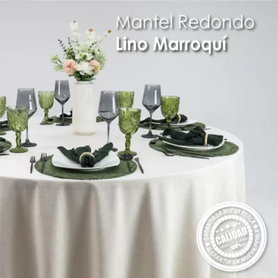 Mantel Redondo Lino Marroquí Crudo 100% Poliéster: imagen 5