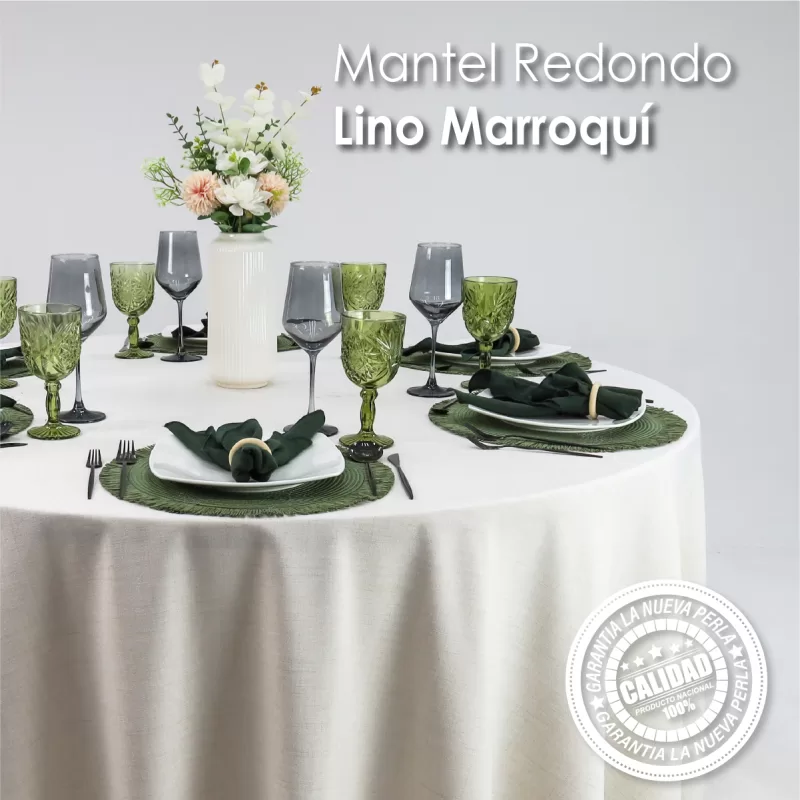 Mantel Redondo Lino Marroquí Crudo 100% Poliéster