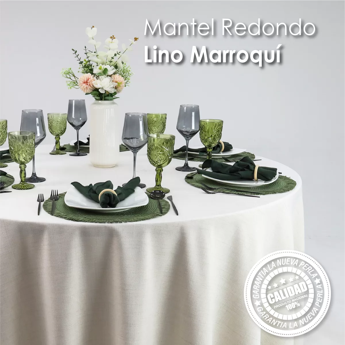 Mantel Redondo Lino Marroquí Crudo 100% Poliéster: imagen 5