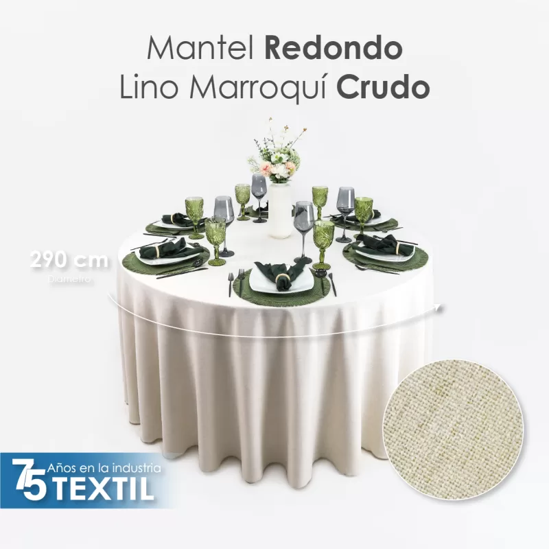 Mantel Redondo Lino Marroquí Crudo 100% Poliéster