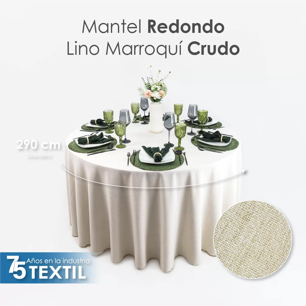 Mantel Redondo Lino Marroquí Crudo 100% Poliéster: imagen 2