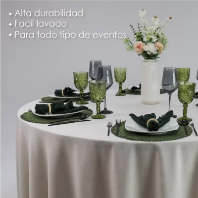 Mantel Redondo Lino Marroquí Crudo 100% Poliéster: imagen 4