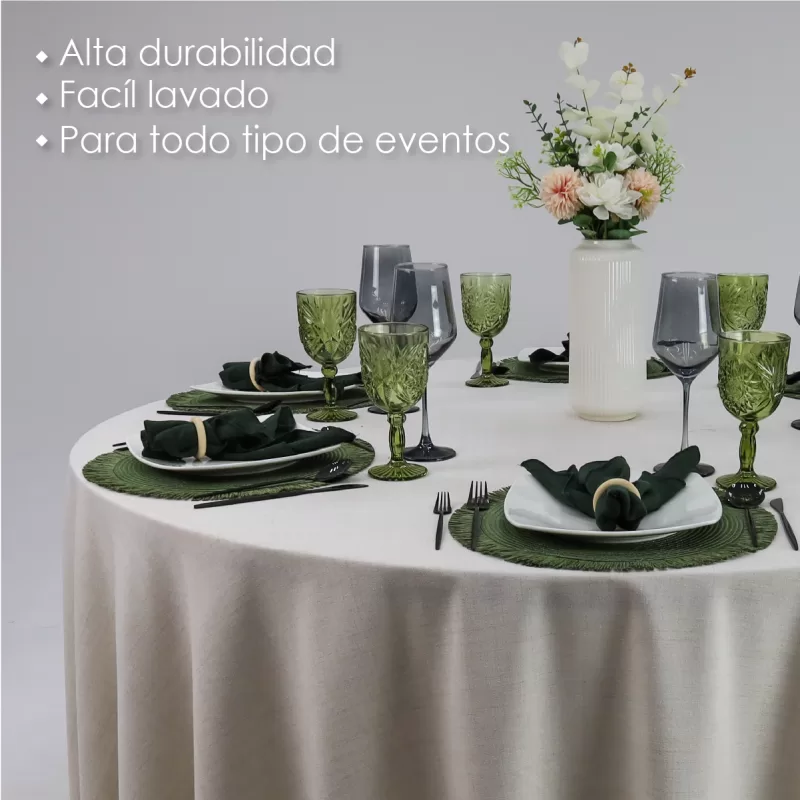 Mantel Redondo Lino Marroquí Crudo 100% Poliéster